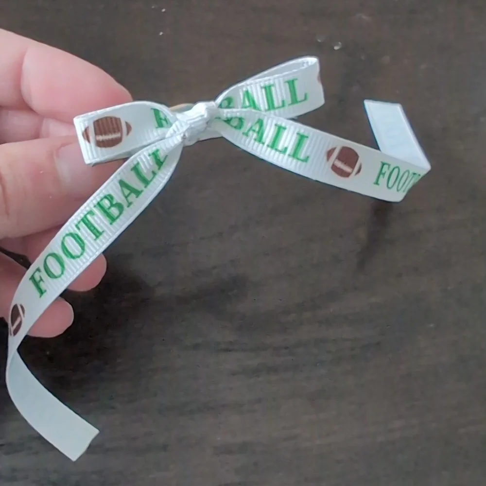 Green and White Football Ribbon Bow.